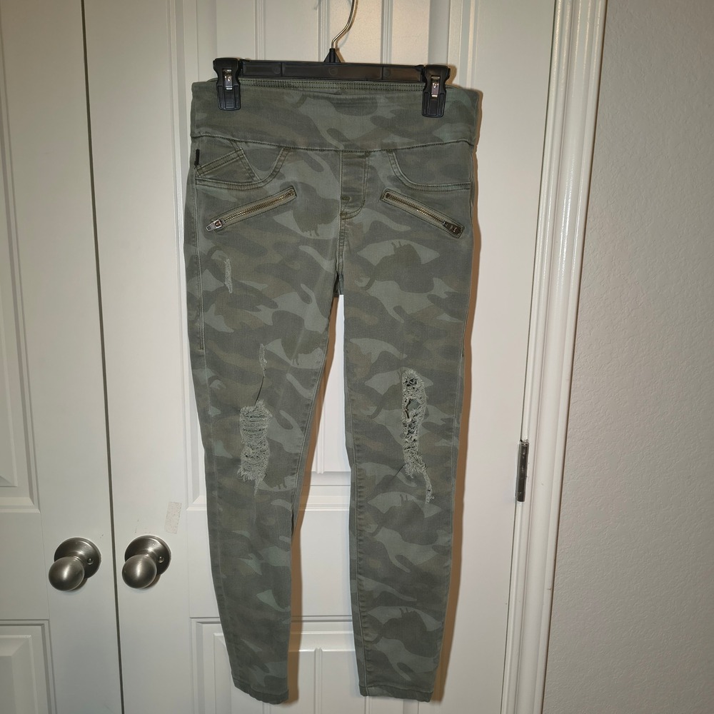 Rock & Republic Denim Rx Camo Leggings Womens 8 Green Distressed Skinny Pull On